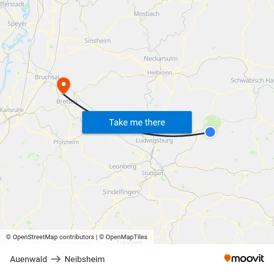 Auenwald to Neibsheim map
