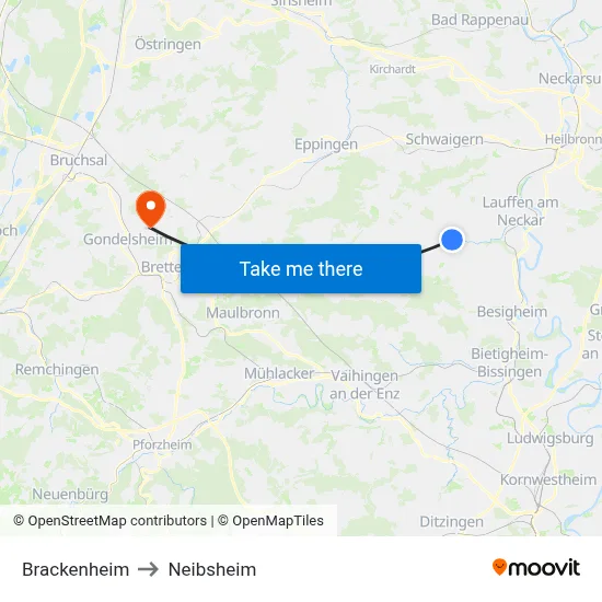 Brackenheim to Neibsheim map