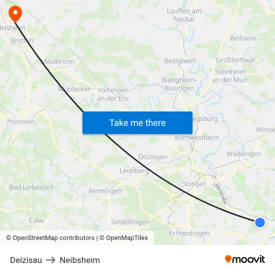 Deizisau to Neibsheim map