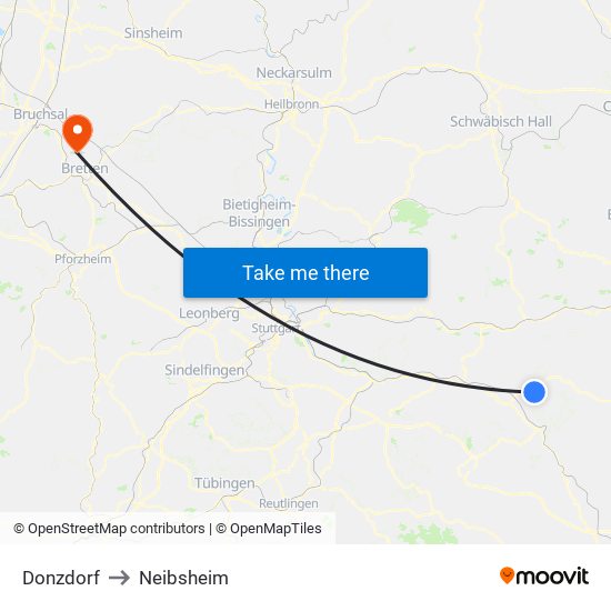 Donzdorf to Neibsheim map