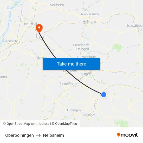 Oberboihingen to Neibsheim map