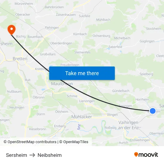 Sersheim to Neibsheim map