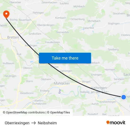 Oberriexingen to Neibsheim map