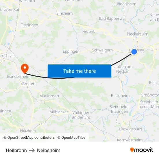 Heilbronn to Neibsheim map