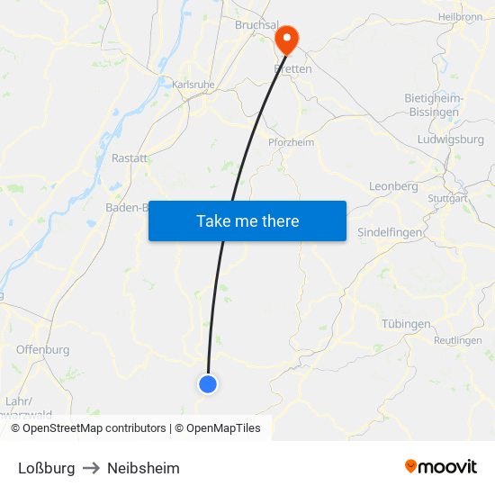 Loßburg to Neibsheim map