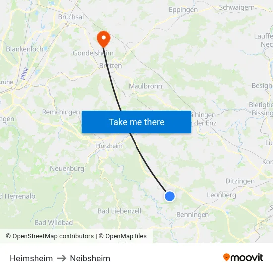 Heimsheim to Neibsheim map