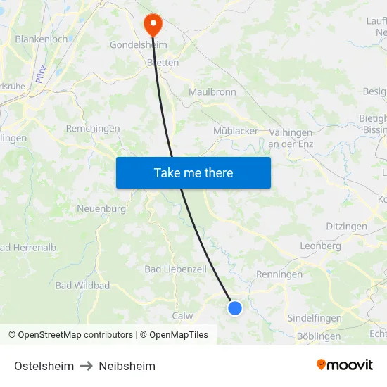 Ostelsheim to Neibsheim map