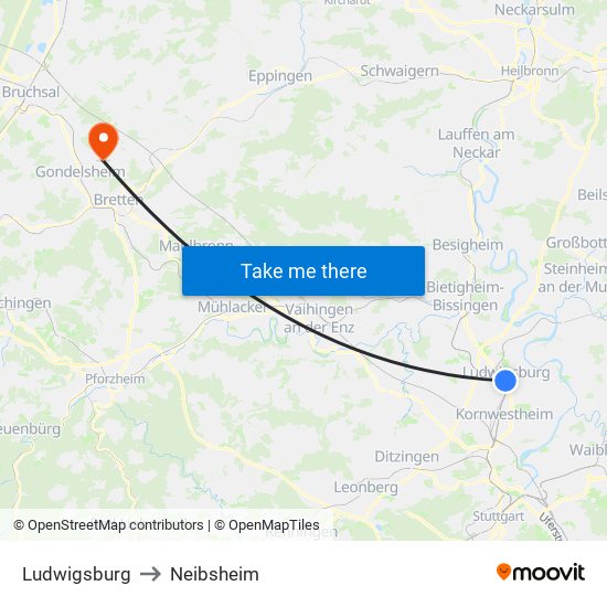 Ludwigsburg to Neibsheim map