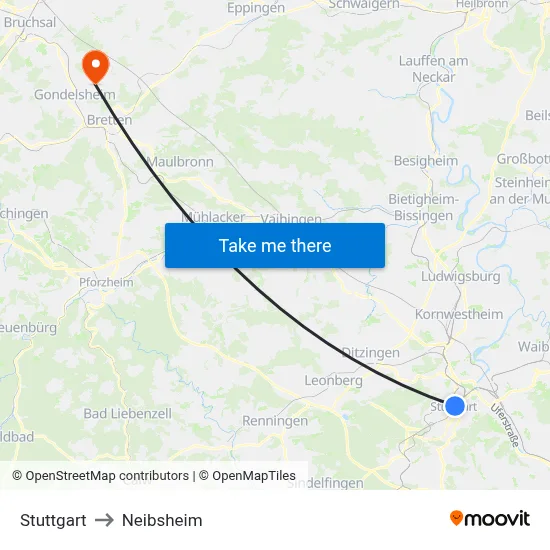 Stuttgart to Neibsheim map