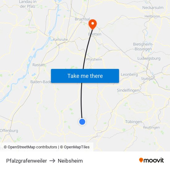 Pfalzgrafenweiler to Neibsheim map