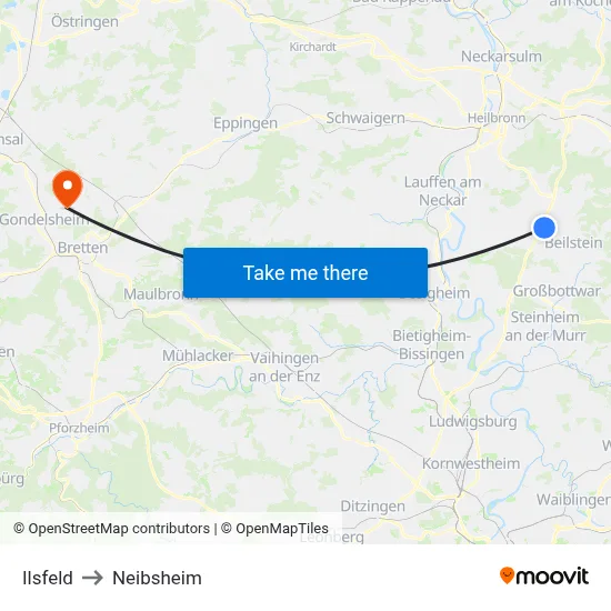 Ilsfeld to Neibsheim map