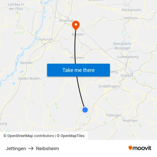 Jettingen to Neibsheim map