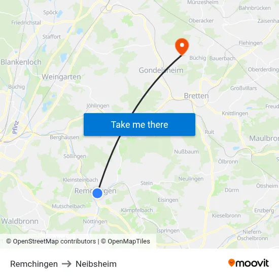 Remchingen to Neibsheim map
