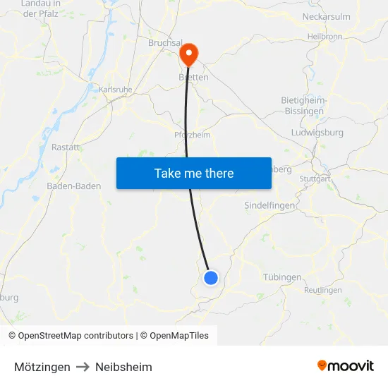 Mötzingen to Neibsheim map