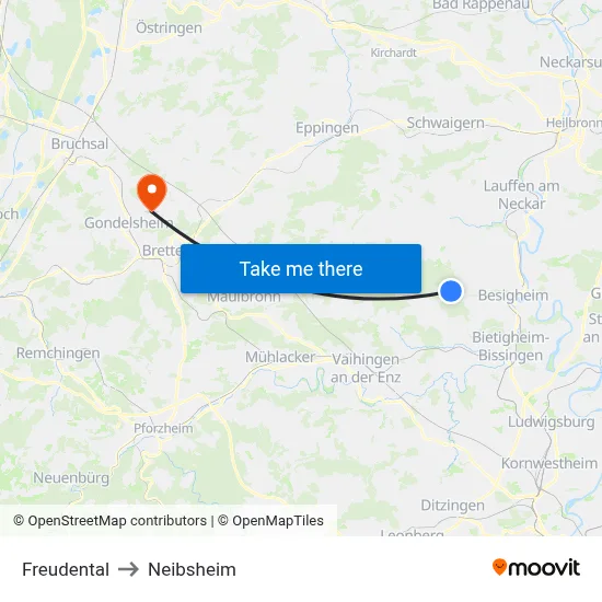Freudental to Neibsheim map