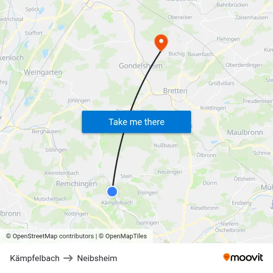 Kämpfelbach to Neibsheim map