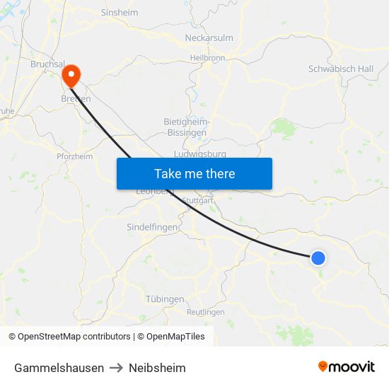 Gammelshausen to Neibsheim map