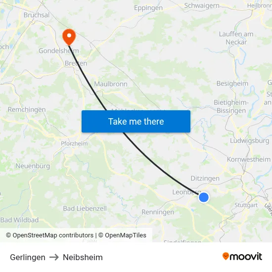 Gerlingen to Neibsheim map