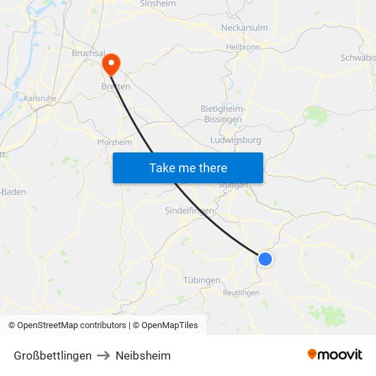 Großbettlingen to Neibsheim map