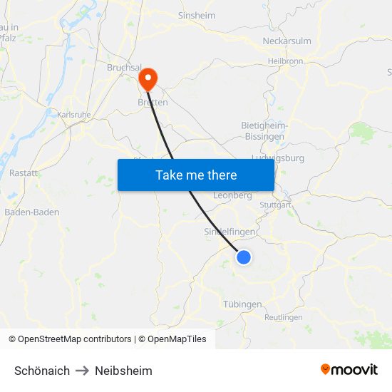 Schönaich to Neibsheim map