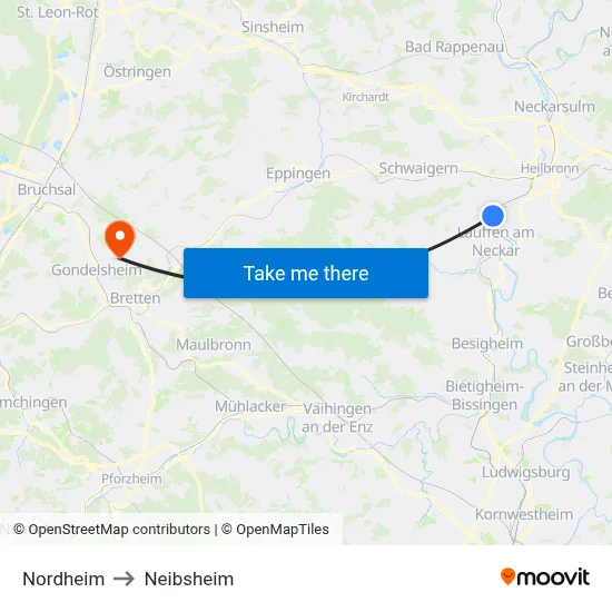 Nordheim to Neibsheim map