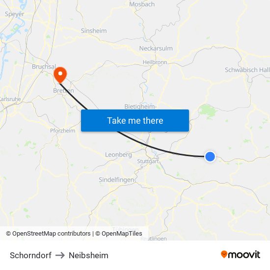 Schorndorf to Neibsheim map