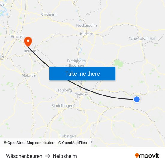 Wäschenbeuren to Neibsheim map