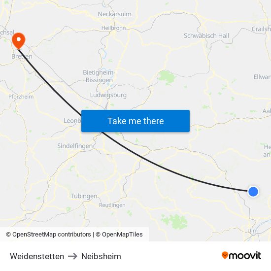 Weidenstetten to Neibsheim map