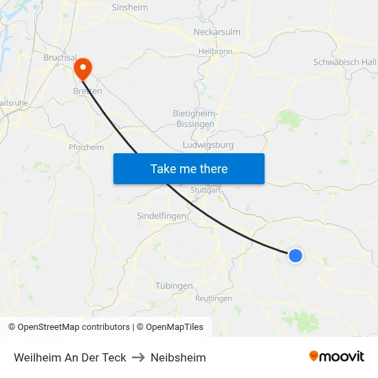 Weilheim An Der Teck to Neibsheim map