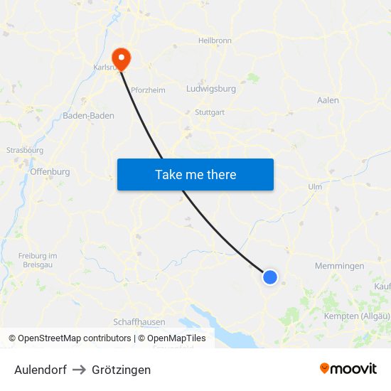 Aulendorf to Grötzingen map