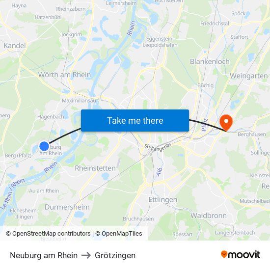 Neuburg am Rhein to Grötzingen map