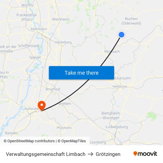 Verwaltungsgemeinschaft Limbach to Grötzingen map