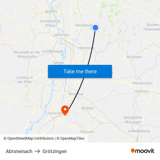 Abtsteinach to Grötzingen map