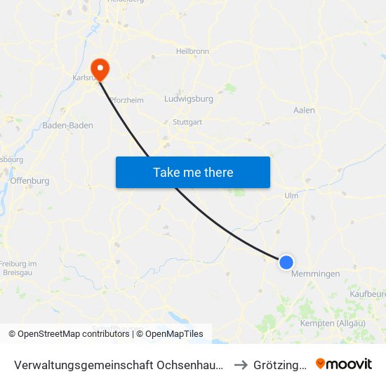 Verwaltungsgemeinschaft Ochsenhausen to Grötzingen map