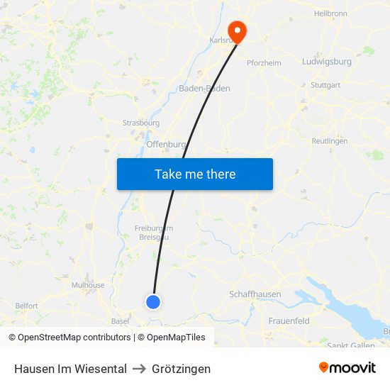 Hausen Im Wiesental to Grötzingen map