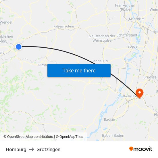 Homburg to Grötzingen map