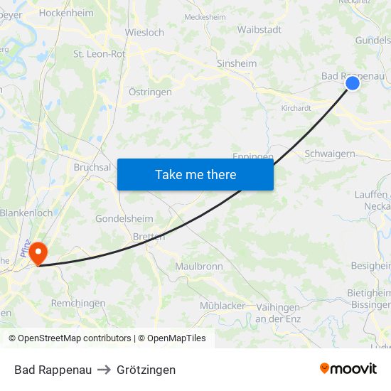 Bad Rappenau to Grötzingen map