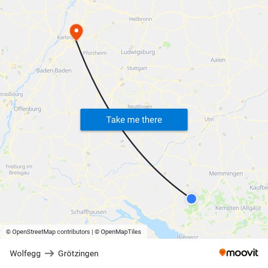 Wolfegg to Grötzingen map