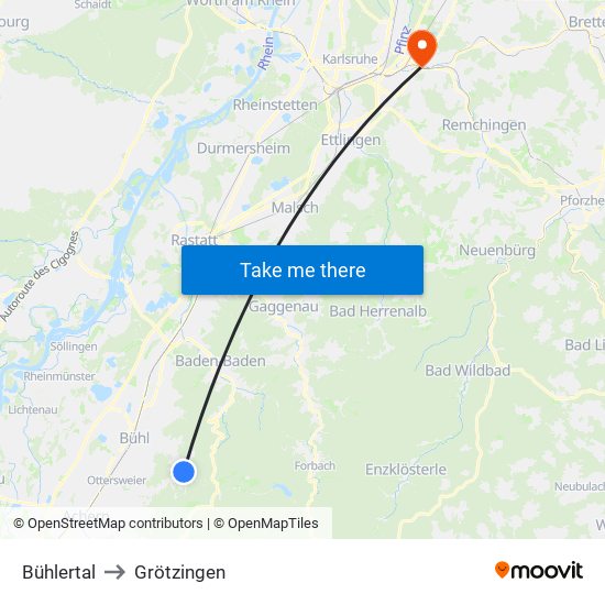 Bühlertal to Grötzingen map