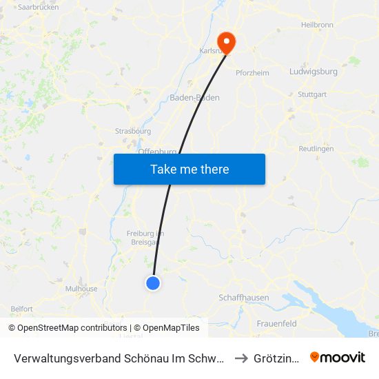 Verwaltungsverband Schönau Im Schwarzwald to Grötzingen map