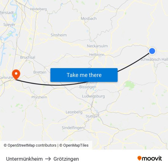 Untermünkheim to Grötzingen map
