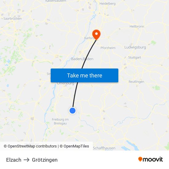 Elzach to Grötzingen map