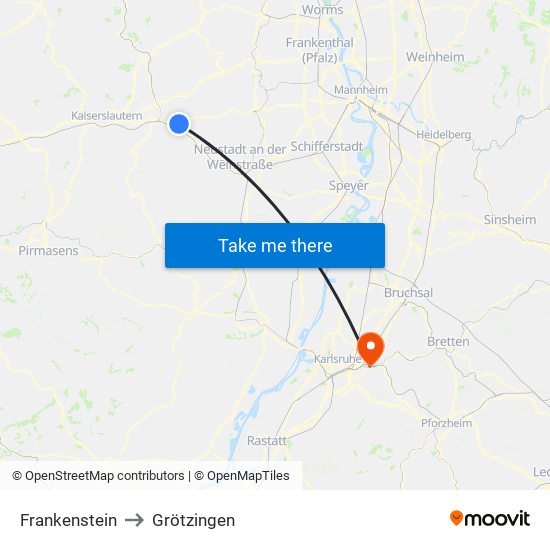 Frankenstein to Grötzingen map