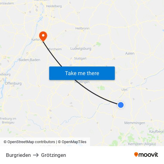 Burgrieden to Grötzingen map