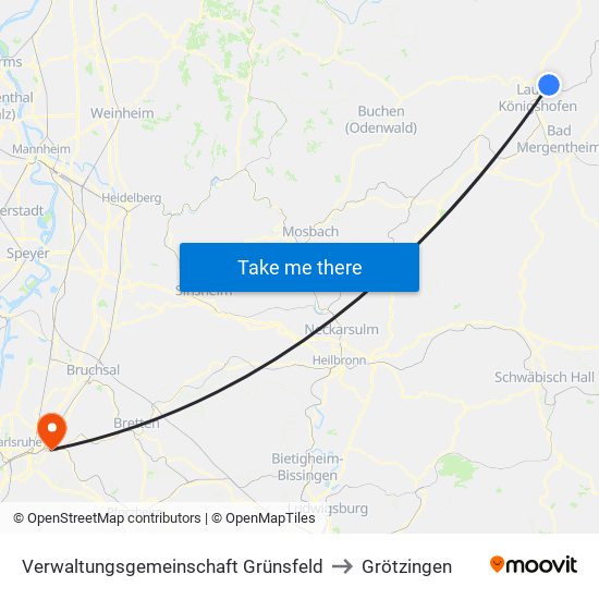 Verwaltungsgemeinschaft Grünsfeld to Grötzingen map