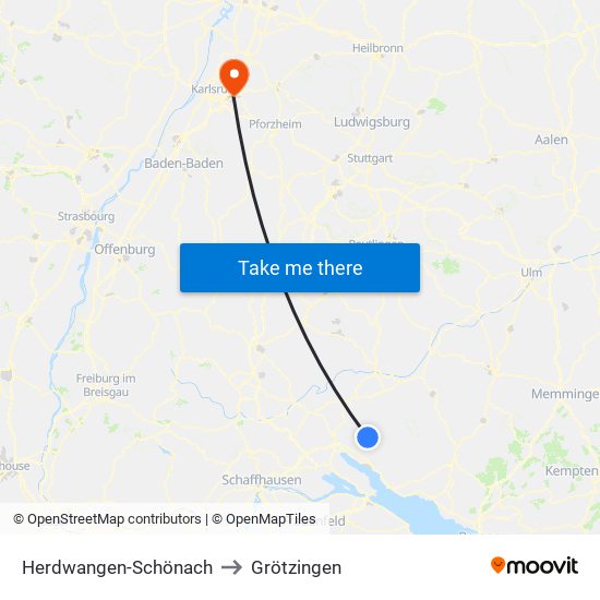 Herdwangen-Schönach to Grötzingen map