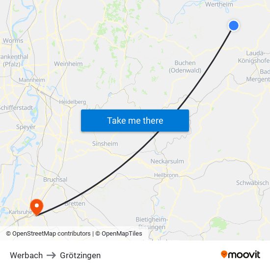 Werbach to Grötzingen map