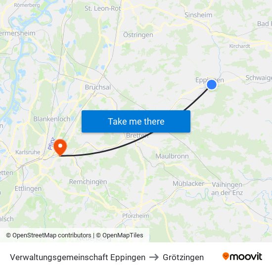 Verwaltungsgemeinschaft Eppingen to Grötzingen map