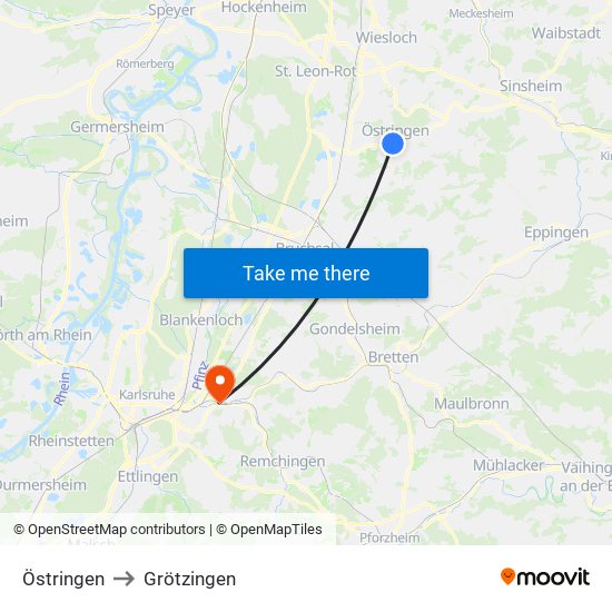 Östringen to Grötzingen map