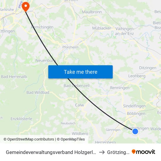 Gemeindeverwaltungsverband Holzgerlingen to Grötzingen map